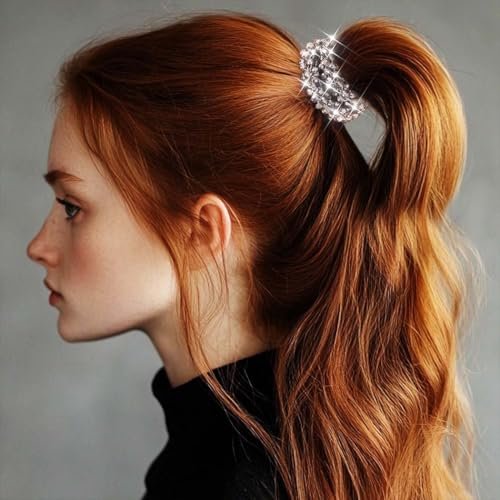 Fashey Rhinestone Hair Ties Silver Elastic Ponytail Holders 3 Pcs Crystal Hair Scrunchies Hair Accessories for Women - görsel 6