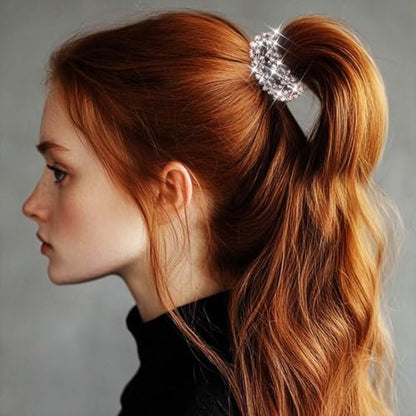 Fashey Rhinestone Hair Ties Silver Elastic Ponytail Holders 3 Pcs Crystal Hair Scrunchies Hair Accessories for Women