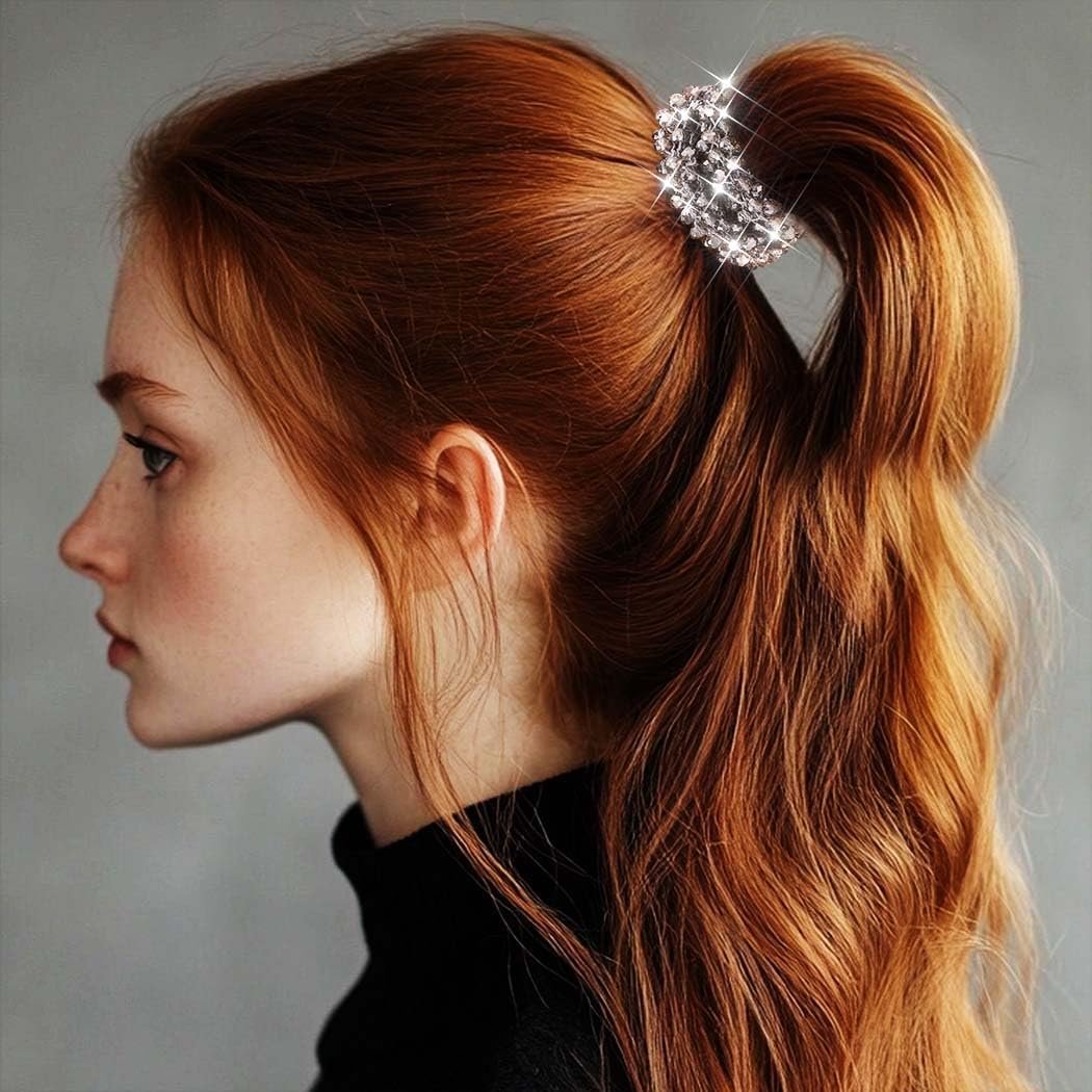 Fashey Rhinestone Hair Ties Silver Elastic Ponytail Holders 3 Pcs Crystal Hair Scrunchies Hair Accessories for Women - görsel 5