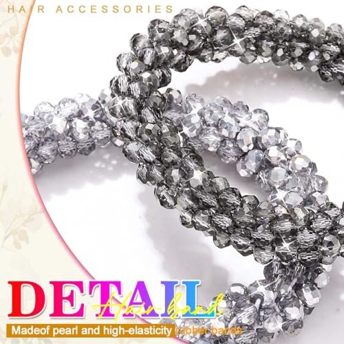 Fashey Rhinestone Hair Ties Silver Elastic Ponytail Holders 3 Pcs Crystal Hair Scrunchies Hair Accessories for Women - görsel 8