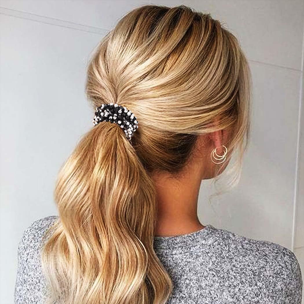 Fashey Rhinestone Hair Ties Silver Elastic Ponytail Holders 3 Pcs Crystal Hair Scrunchies Hair Accessories for Women - görsel 13