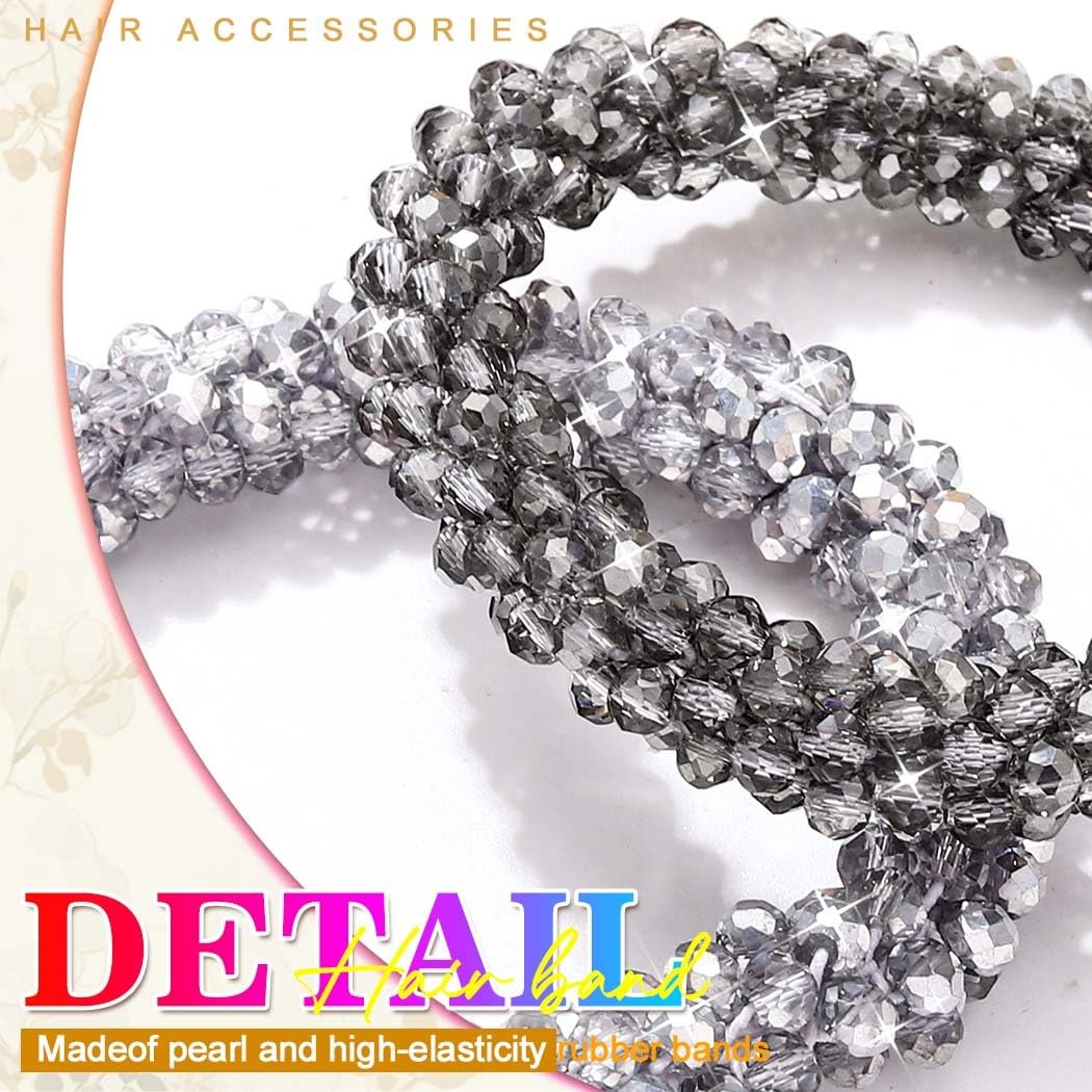 Fashey Rhinestone Hair Ties Silver Elastic Ponytail Holders 3 Pcs Crystal Hair Scrunchies Hair Accessories for Women - görsel 7