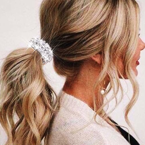 Fashey Rhinestone Hair Ties Silver Elastic Ponytail Holders 3 Pcs Crystal Hair Scrunchies Hair Accessories for Women - görsel 10