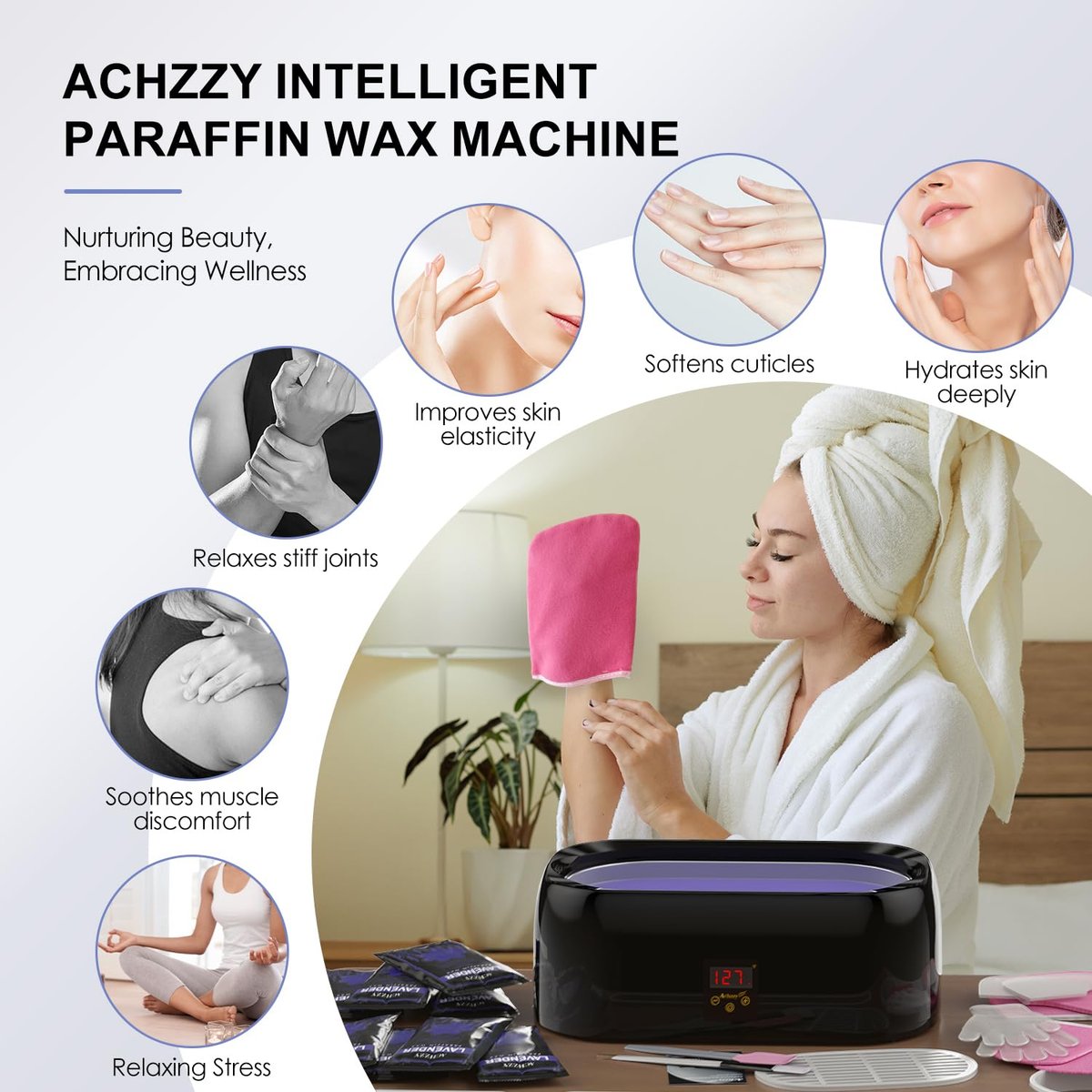 Achzzy 4000ml Paraffin Wax Machine for Hands and Feet - Professional Wax Warmer with 200W Thermal Core, LED Real-time Temp Control & 167°F Rapid Melting, Intense Hydration Avelisse