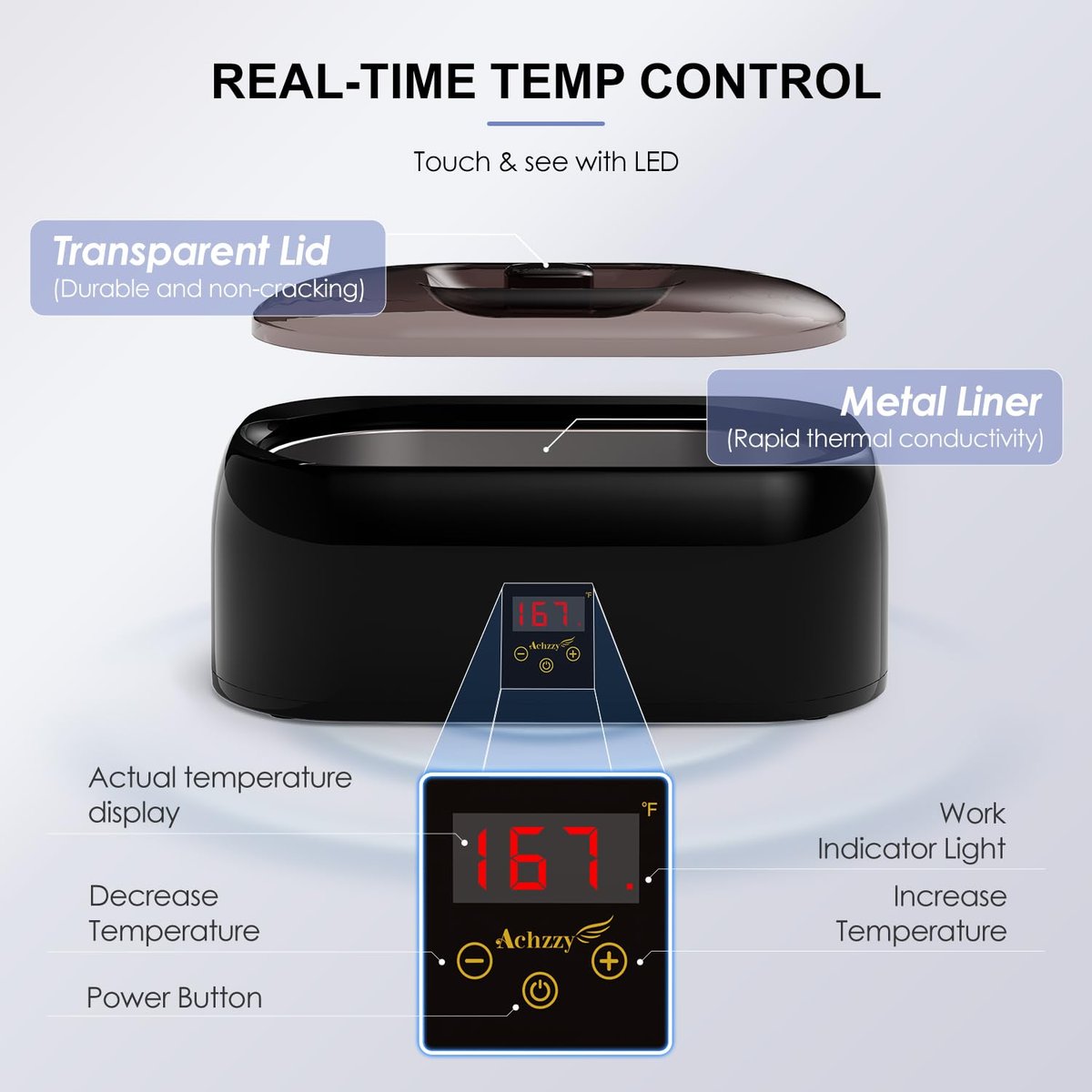 Achzzy 4000ml Paraffin Wax Machine for Hands and Feet - Professional Wax Warmer with 200W Thermal Core, LED Real-time Temp Control & 167°F Rapid Melting, Intense Hydration Avelisse