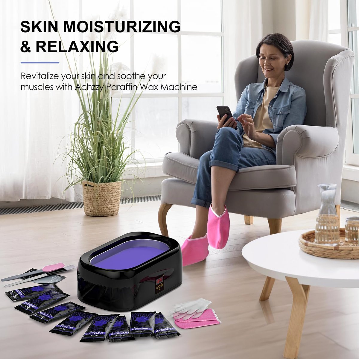Achzzy 4000ml Paraffin Wax Machine for Hands and Feet - Professional Wax Warmer with 200W Thermal Core, LED Real-time Temp Control & 167°F Rapid Melting, Intense Hydration Avelisse
