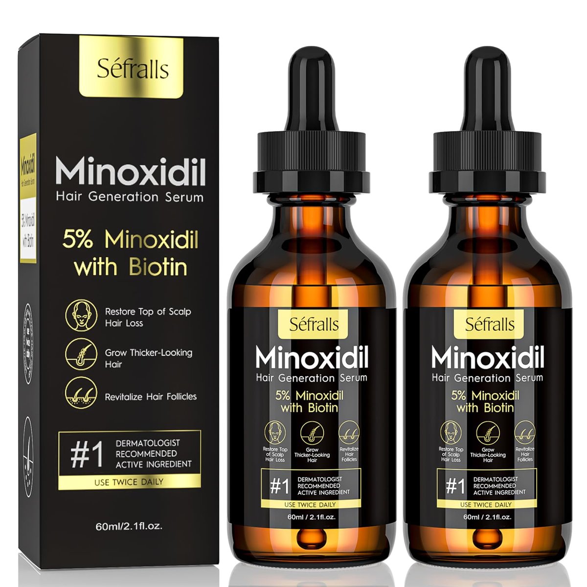2-Pack 5% Minoxidil Hair Growth Serum for Men and Women - Hair Regrowth Treatment for Stronger, Thicker, Longer Hair & Facial Hair Grooming Avelisse