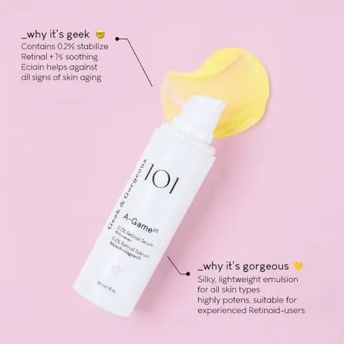 Geek & Gorgeous A-Game 20 – 0.2% Retinal Serum – Advanced Anti-Aging Night Serum for Experienced Retinoid Users – Reduces Wrinkles, Smooths Skin & Boosts Collagen – 1 oz Avelisse