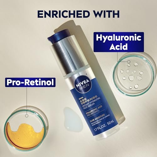 NIVEA MEN Age Defense Instant Hydrating Face Serum for Dry Skin - With Pro-Retinol and Hyaluronic Acid - Reduces Fine Lines and Wrinkles - 1.7 Fl Oz - görsel 7