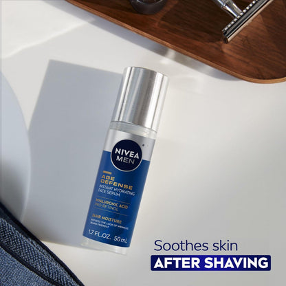 NIVEA MEN Age Defense Instant Hydrating Face Serum for Dry Skin - With Pro-Retinol and Hyaluronic Acid - Reduces Fine Lines and Wrinkles - 1.7 Fl Oz