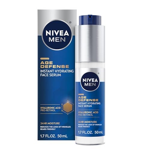 NIVEA MEN Age Defense Instant Hydrating Face Serum for Dry Skin - With Pro-Retinol and Hyaluronic Acid - Reduces Fine Lines and Wrinkles - 1.7 Fl Oz - görsel 1