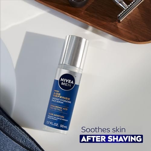 NIVEA MEN Age Defense Instant Hydrating Face Serum for Dry Skin - With Pro-Retinol and Hyaluronic Acid - Reduces Fine Lines and Wrinkles - 1.7 Fl Oz - görsel 11