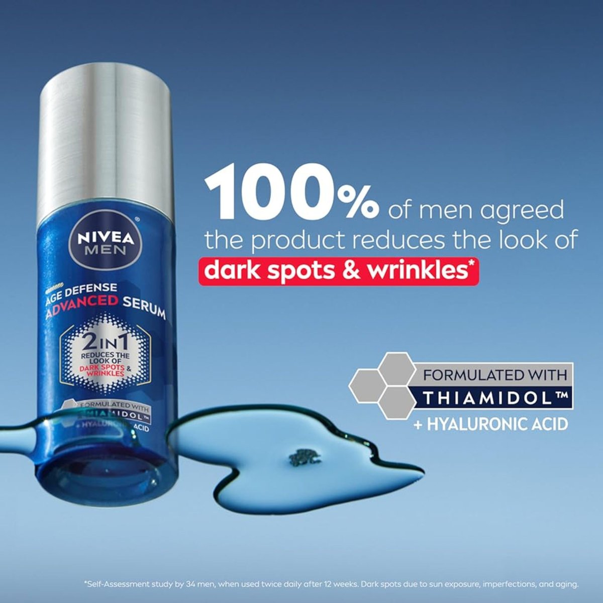 NIVEA MEN Age Defense Advanced Face Serum for Dark Spots with Thiamidol + Hyaluronic Acid, Fast-Absorbing Serum for Men, Reduces Dark Spots, Fine Lines & Wrinkles, 1 Fl Oz - görsel 3