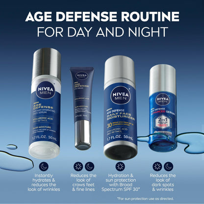 NIVEA MEN Age Defense Advanced Face Serum for Dark Spots with Thiamidol + Hyaluronic Acid, Fast-Absorbing Serum for Men, Reduces Dark Spots, Fine Lines & Wrinkles, 1 Fl Oz