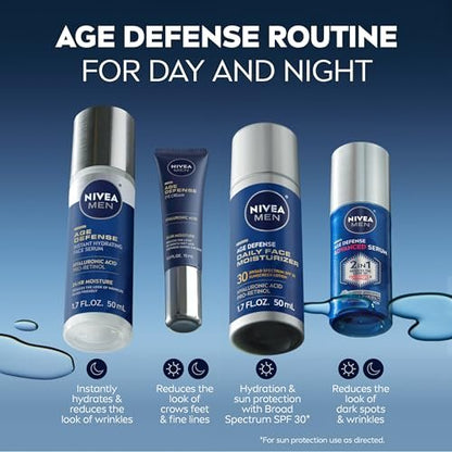 NIVEA MEN Age Defense Advanced Face Serum for Dark Spots with Thiamidol + Hyaluronic Acid, Fast-Absorbing Serum for Men, Reduces Dark Spots, Fine Lines & Wrinkles, 1 Fl Oz