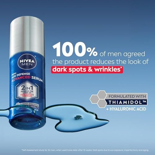 NIVEA MEN Age Defense Advanced Face Serum for Dark Spots with Thiamidol + Hyaluronic Acid, Fast-Absorbing Serum for Men, Reduces Dark Spots, Fine Lines & Wrinkles, 1 Fl Oz - görsel 4