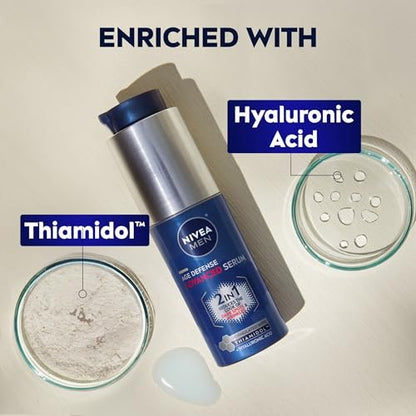 NIVEA MEN Age Defense Advanced Face Serum for Dark Spots with Thiamidol + Hyaluronic Acid, Fast-Absorbing Serum for Men, Reduces Dark Spots, Fine Lines & Wrinkles, 1 Fl Oz