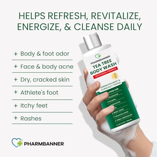 PHARMBANNER Tea Tree Antifungal Body Wash – Soothes Folliculitis, Acne, Jock Itch, Athlete's Foot, Ringworm, Tinea Versicolor, Body Odor, Eczema & Dermatitis-Prone Skin, 11.84 Fl Oz Avelisse