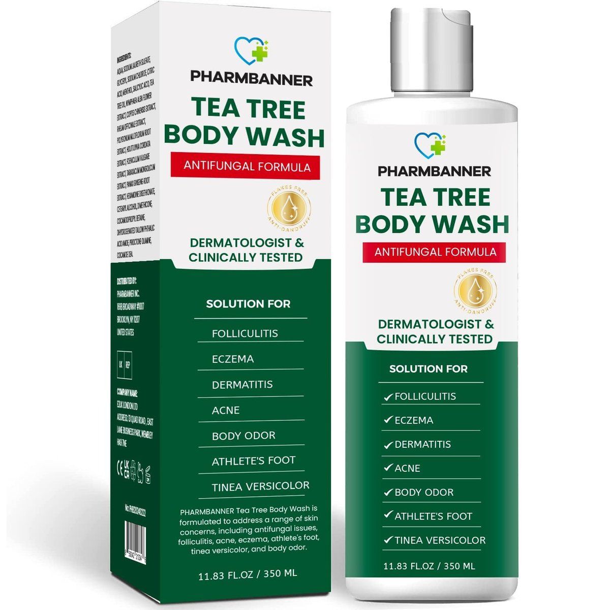 PHARMBANNER Tea Tree Antifungal Body Wash – Soothes Folliculitis, Acne, Jock Itch, Athlete's Foot, Ringworm, Tinea Versicolor, Body Odor, Eczema & Dermatitis-Prone Skin, 11.84 Fl Oz Avelisse