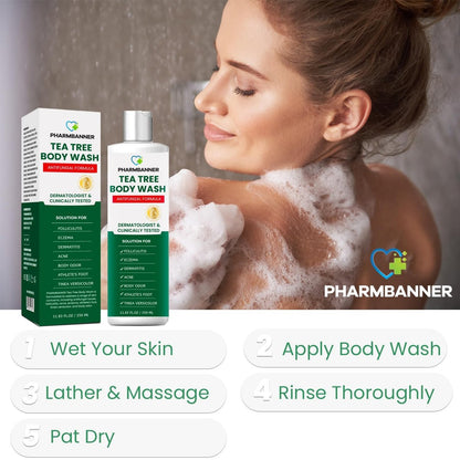 PHARMBANNER Tea Tree Antifungal Body Wash – Soothes Folliculitis, Acne, Jock Itch, Athlete's Foot, Ringworm, Tinea Versicolor, Body Odor, Eczema & Dermatitis-Prone Skin, 11.84 Fl Oz Avelisse