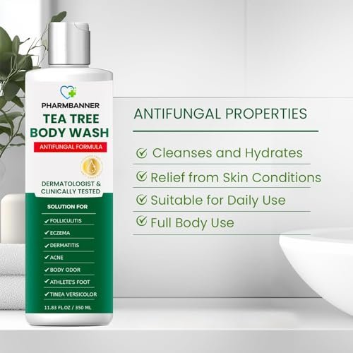 PHARMBANNER Tea Tree Antifungal Body Wash – Soothes Folliculitis, Acne, Jock Itch, Athlete's Foot, Ringworm, Tinea Versicolor, Body Odor, Eczema & Dermatitis-Prone Skin, 11.84 Fl Oz Avelisse