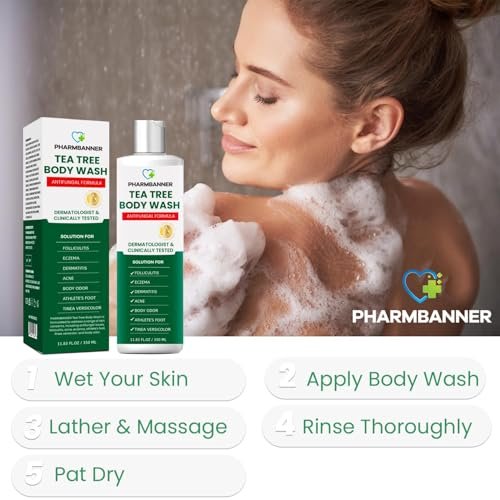 PHARMBANNER Tea Tree Antifungal Body Wash – Soothes Folliculitis, Acne, Jock Itch, Athlete's Foot, Ringworm, Tinea Versicolor, Body Odor, Eczema & Dermatitis-Prone Skin, 11.84 Fl Oz Avelisse
