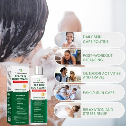 PHARMBANNER Tea Tree Antifungal Body Wash – Soothes Folliculitis, Acne, Jock Itch, Athlete's Foot, Ringworm, Tinea Versicolor, Body Odor, Eczema & Dermatitis-Prone Skin, 11.84 Fl Oz Avelisse