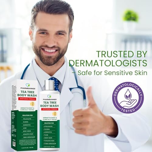 PHARMBANNER Tea Tree Antifungal Body Wash – Soothes Folliculitis, Acne, Jock Itch, Athlete's Foot, Ringworm, Tinea Versicolor, Body Odor, Eczema & Dermatitis-Prone Skin, 11.84 Fl Oz Avelisse