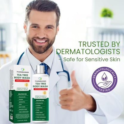 PHARMBANNER Tea Tree Antifungal Body Wash – Soothes Folliculitis, Acne, Jock Itch, Athlete's Foot, Ringworm, Tinea Versicolor, Body Odor, Eczema & Dermatitis-Prone Skin, 11.84 Fl Oz Avelisse