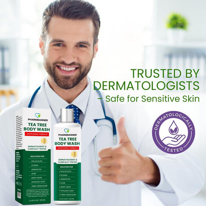 PHARMBANNER Tea Tree Antifungal Body Wash – Soothes Folliculitis, Acne, Jock Itch, Athlete's Foot, Ringworm, Tinea Versicolor, Body Odor, Eczema & Dermatitis-Prone Skin, 11.84 Fl Oz Avelisse