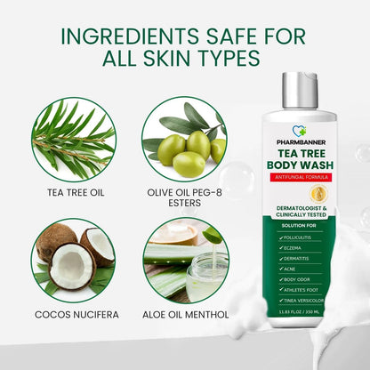 PHARMBANNER Tea Tree Antifungal Body Wash – Soothes Folliculitis, Acne, Jock Itch, Athlete's Foot, Ringworm, Tinea Versicolor, Body Odor, Eczema & Dermatitis-Prone Skin, 11.84 Fl Oz Avelisse