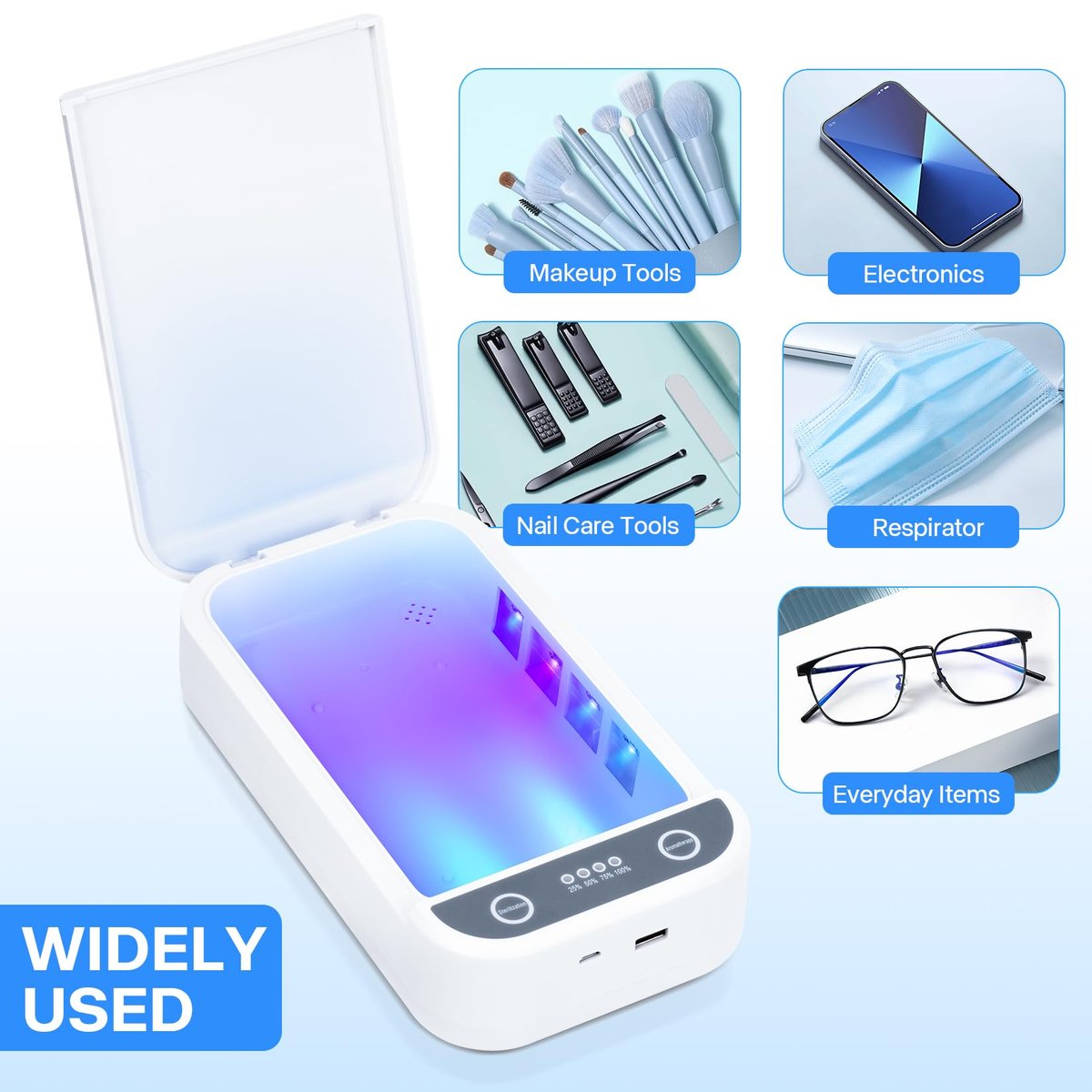 LXIANGN Nail Tool Sterilizer with Blue Light - Portable USB Sterilizer for Nail Tools, Manicure Tools, Tweezers, Jewelry, Phone, Beauty Tool Cleaner Machine for Salon & Home Avelisse