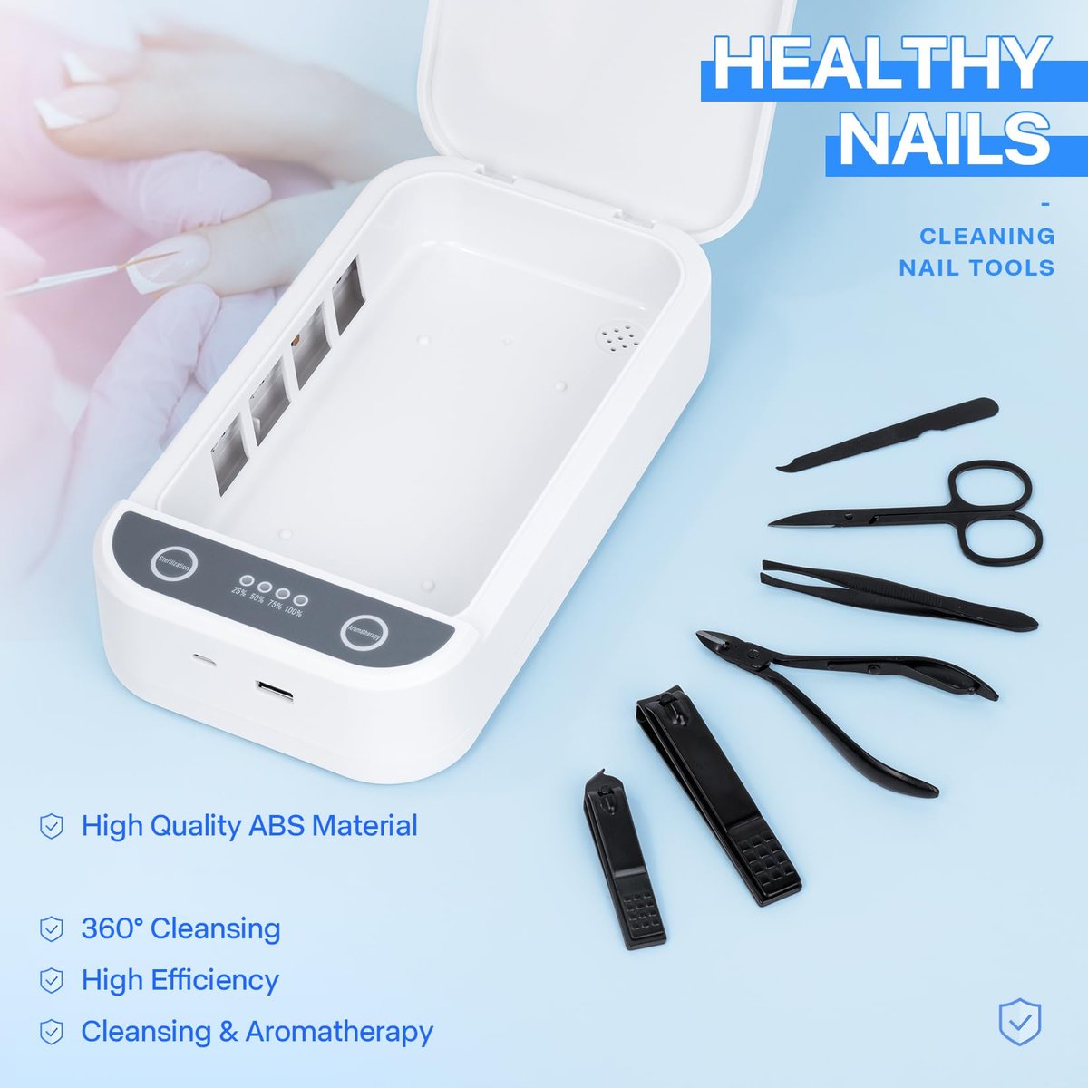 LXIANGN Nail Tool Sterilizer with Blue Light - Portable USB Sterilizer for Nail Tools, Manicure Tools, Tweezers, Jewelry, Phone, Beauty Tool Cleaner Machine for Salon & Home Avelisse