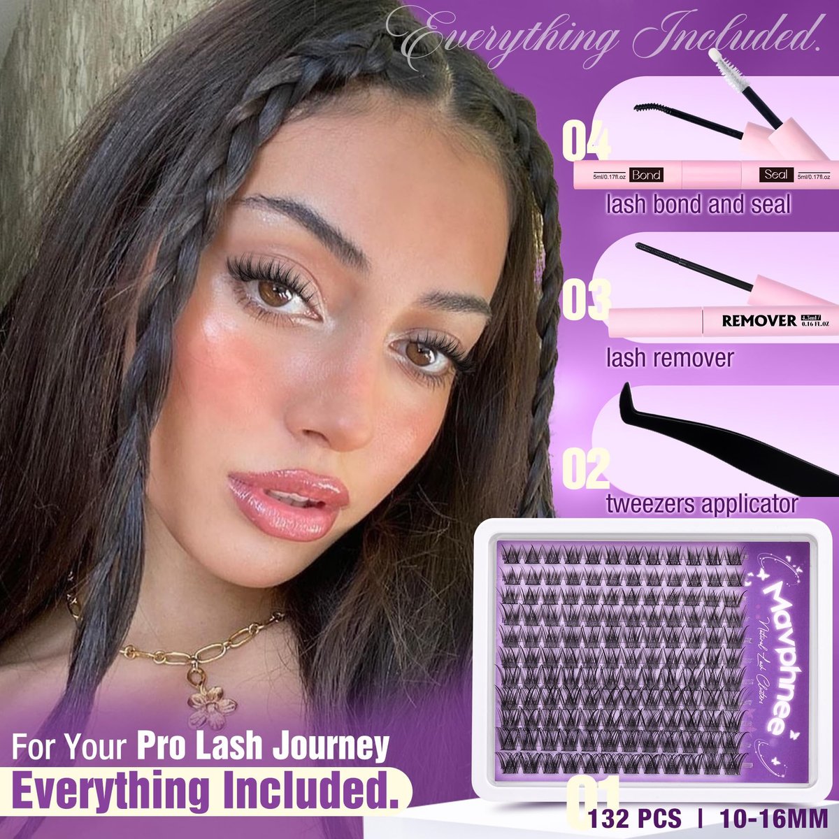 Natural Lash Clusters Kit Wispy Eyelash Clusters CC-Curly 132 pcs DIY Lash Extension Kit with Bond, Seal & Remover – Mavphnee Avelisse
