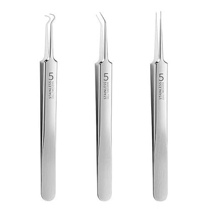 Professional Blackhead Remover Tweezers Set - 3Pcs Precision Acne Removal Kit with Storage Case