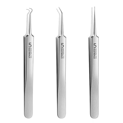 Professional Blackhead Remover Tweezers Set - 3Pcs Precision Acne Removal Kit with Storage Case