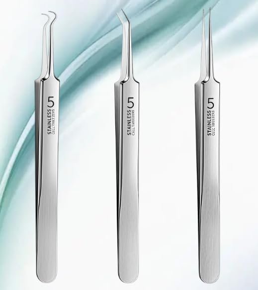 Professional Blackhead Remover Tweezers Set - 3Pcs Precision Acne Removal Kit with Storage Case - görsel 7