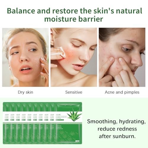 IREV Aloe Vera Soothing Mask – Hydrating Face Mask for Dry, Oily, Sensitive Skin, Acne & Sun Care, 10 Pack, 25ml Each - görsel 10