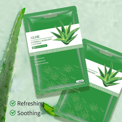 IREV Aloe Vera Soothing Mask – Hydrating Face Mask for Dry, Oily, Sensitive Skin, Acne & Sun Care, 10 Pack, 25ml Each