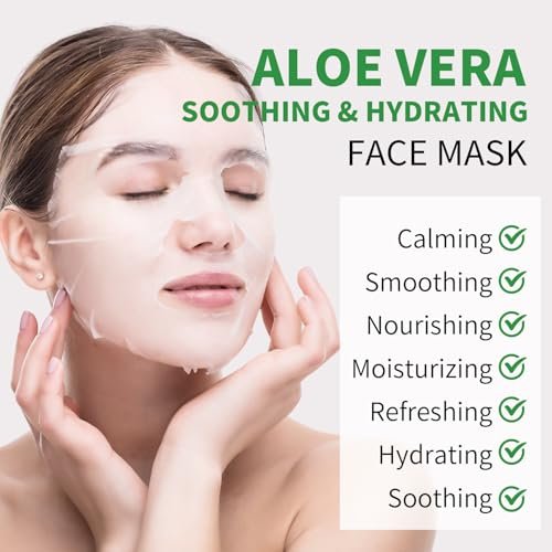 IREV Aloe Vera Soothing Mask – Hydrating Face Mask for Dry, Oily, Sensitive Skin, Acne & Sun Care, 10 Pack, 25ml Each - görsel 4