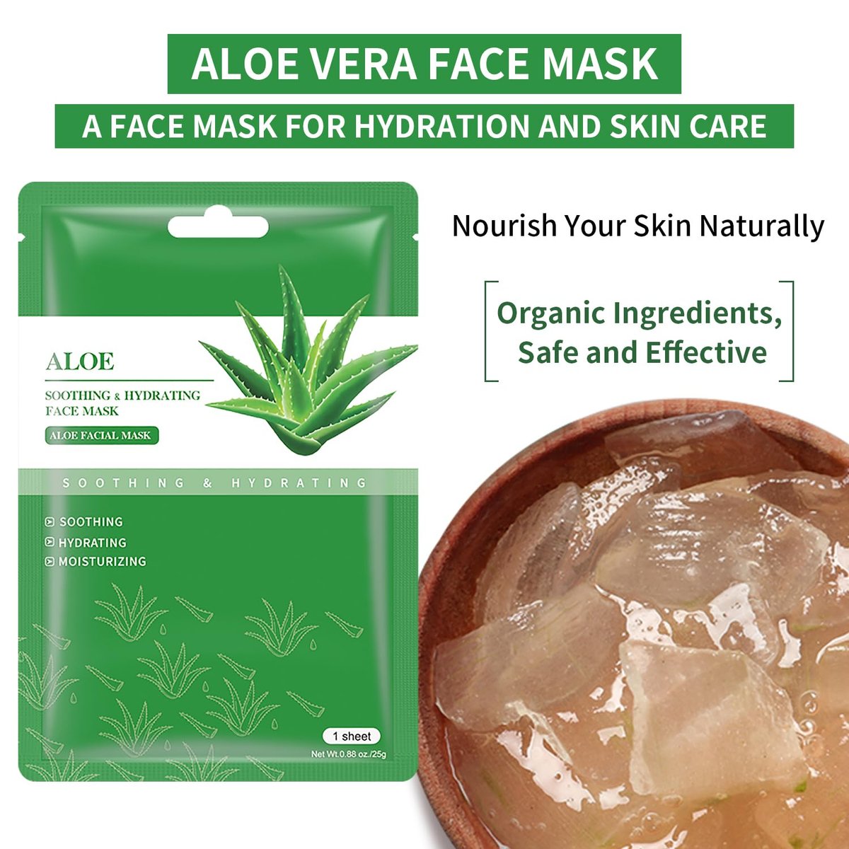 IREV Aloe Vera Soothing Mask – Hydrating Face Mask for Dry, Oily, Sensitive Skin, Acne & Sun Care, 10 Pack, 25ml Each - görsel 5