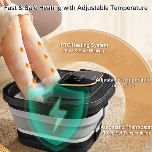 FOFOJÔY Collapsible Foot Spa Bath with Heat, Massage Rollers & Bubbles – Temperature Control & Remote for Pedicure Avelisse