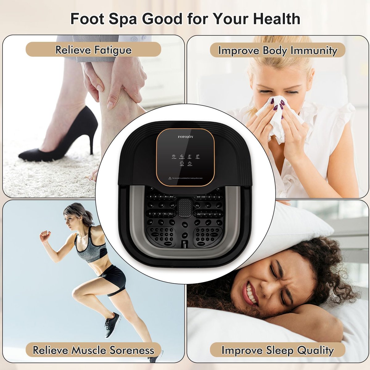 FOFOJÔY Collapsible Foot Spa Bath with Heat, Massage Rollers & Bubbles – Temperature Control & Remote for Pedicure Avelisse