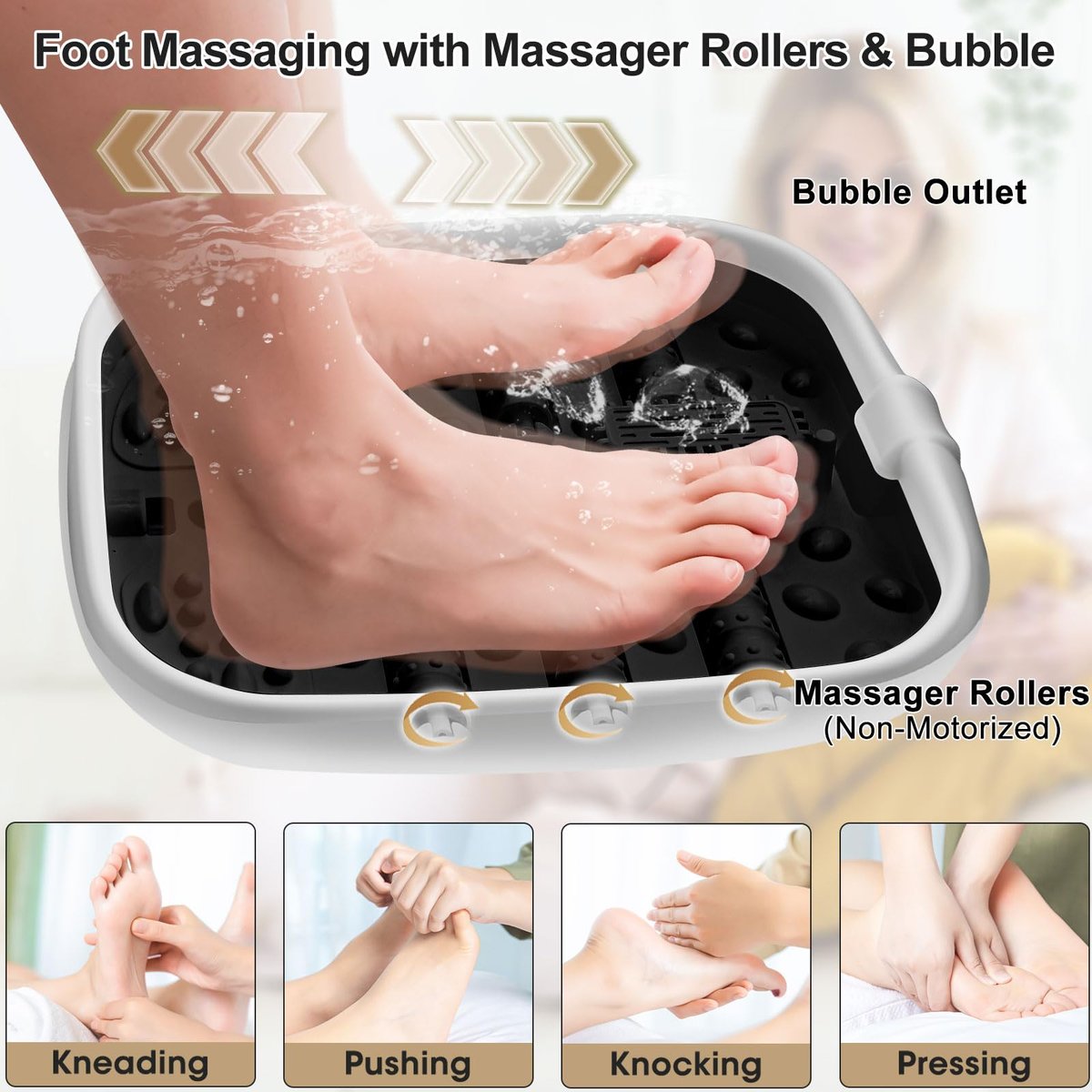 FOFOJÔY Collapsible Foot Spa Bath with Heat, Massage Rollers & Bubbles – Temperature Control & Remote for Pedicure Avelisse