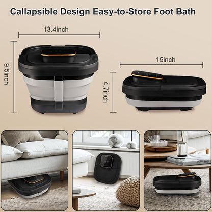 FOFOJÔY Collapsible Foot Spa Bath with Heat, Massage Rollers & Bubbles – Temperature Control & Remote for Pedicure Avelisse