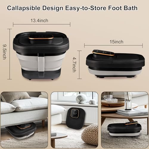 FOFOJÔY Collapsible Foot Spa Bath with Heat, Massage Rollers & Bubbles – Temperature Control & Remote for Pedicure Avelisse
