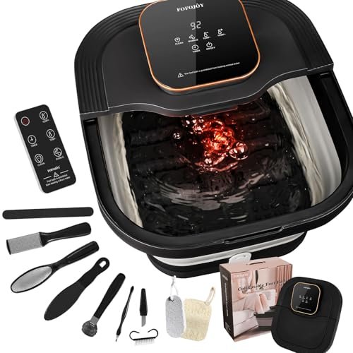 FOFOJÔY Collapsible Foot Spa Bath with Heat, Massage Rollers & Bubbles – Temperature Control & Remote for Pedicure Avelisse