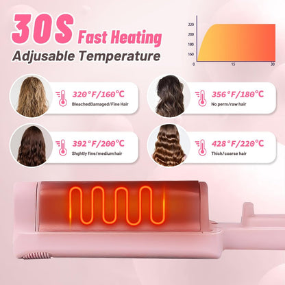 Deep Beach Waver & Curling Iron - Ionic Waver Hair Curler Tool, Ceramic 3 Barrel Curler Wand for Short Hair (Pink) Avelisse