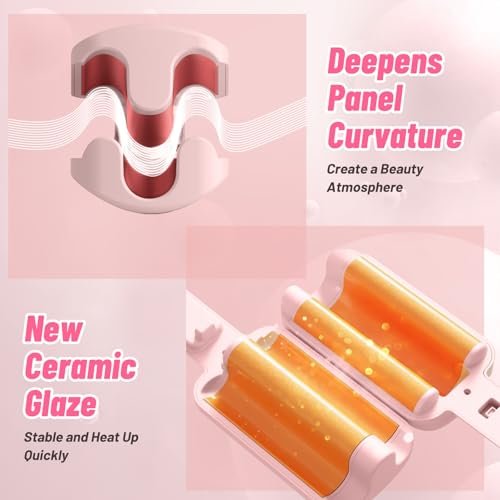 Deep Beach Waver & Curling Iron - Ionic Waver Hair Curler Tool, Ceramic 3 Barrel Curler Wand for Short Hair (Pink) Avelisse