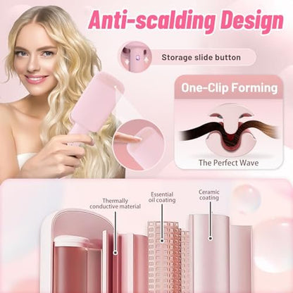 Deep Beach Waver & Curling Iron - Ionic Waver Hair Curler Tool, Ceramic 3 Barrel Curler Wand for Short Hair (Pink) Avelisse